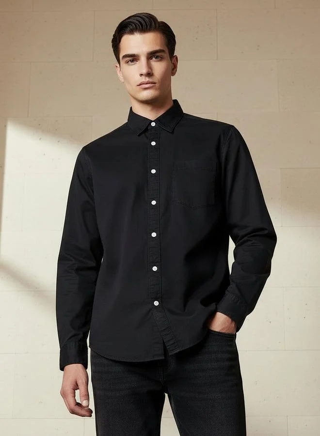 لي كوبر Lee Cooper Men Regular Fit Collared Long Sleeve Shirt